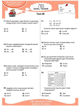 ilkokul 1. Sınıf Genel Tekrar Testleri 